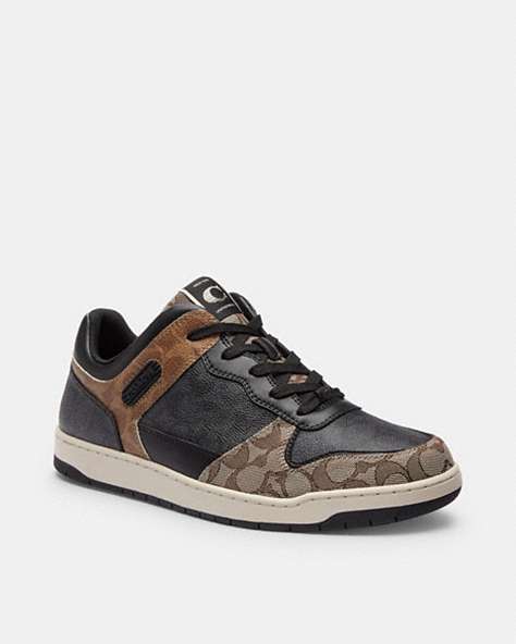 COACH®,C201 SNEAKER IN SIGNATURE,Signature Coated Canvas,Black/Maple,Front View