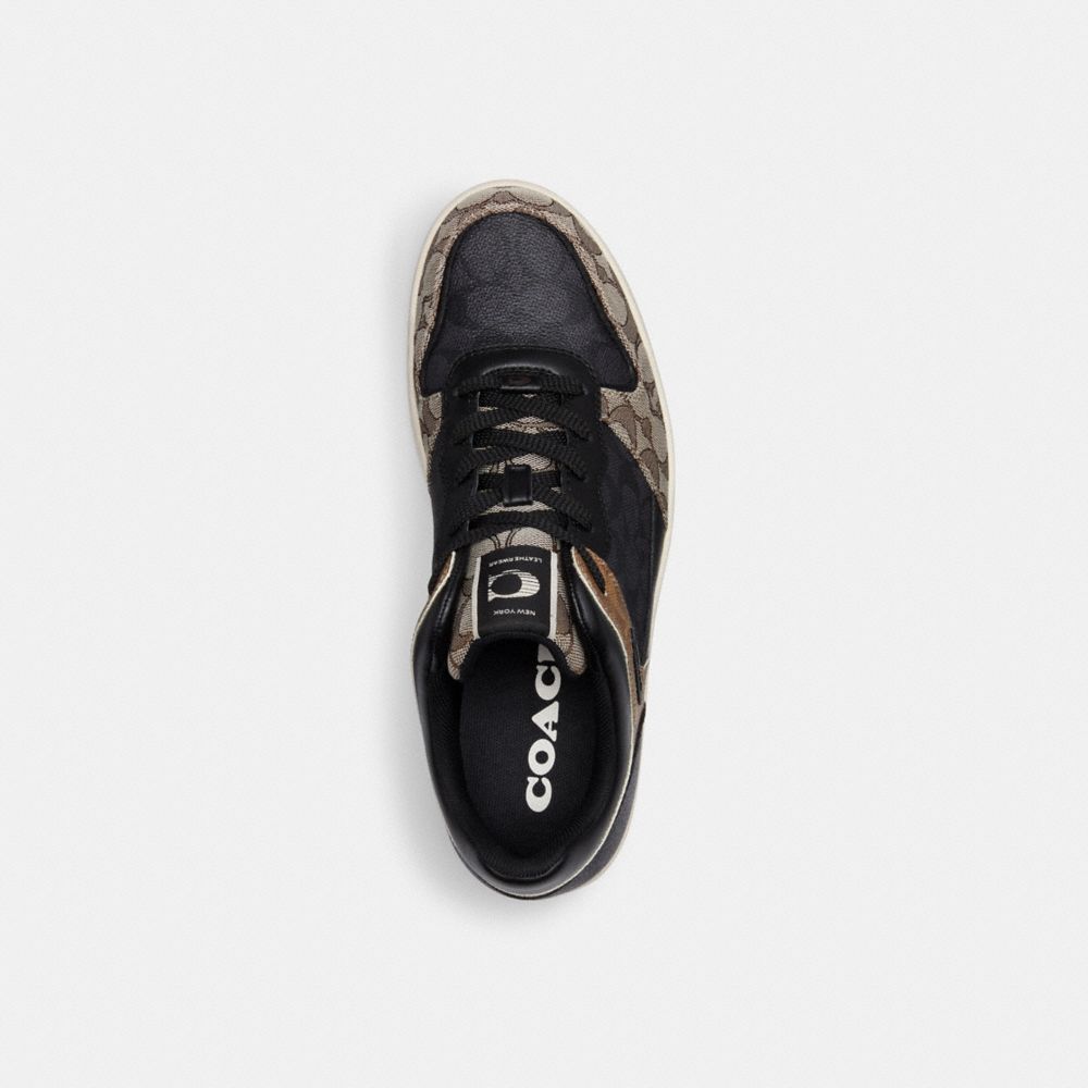 COACH®,C201 Sneaker In Signature,Canvas,Leather,Rubber,Casual,Mixed Media,Color Block,Traction,Casual,Black,Inside View,Top View