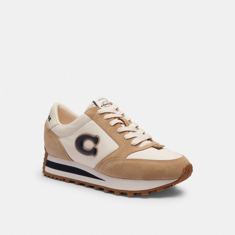 COACH®,CHAUSSURES DE SPORT POUR COUREUR,Daim,Craie/Bleu marine minuit,Front View