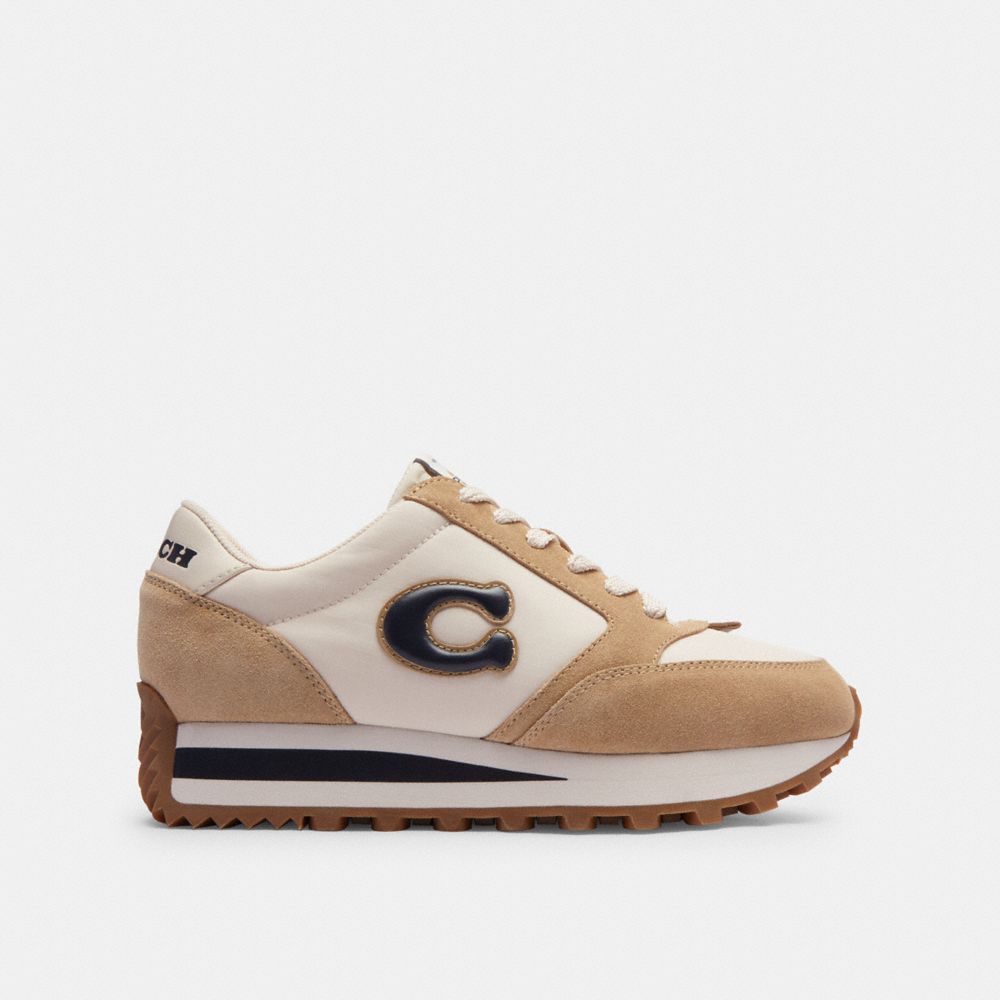 COACH®,RUNNER SNEAKER,Suede,Chalk/Midnight Navy,Angle View