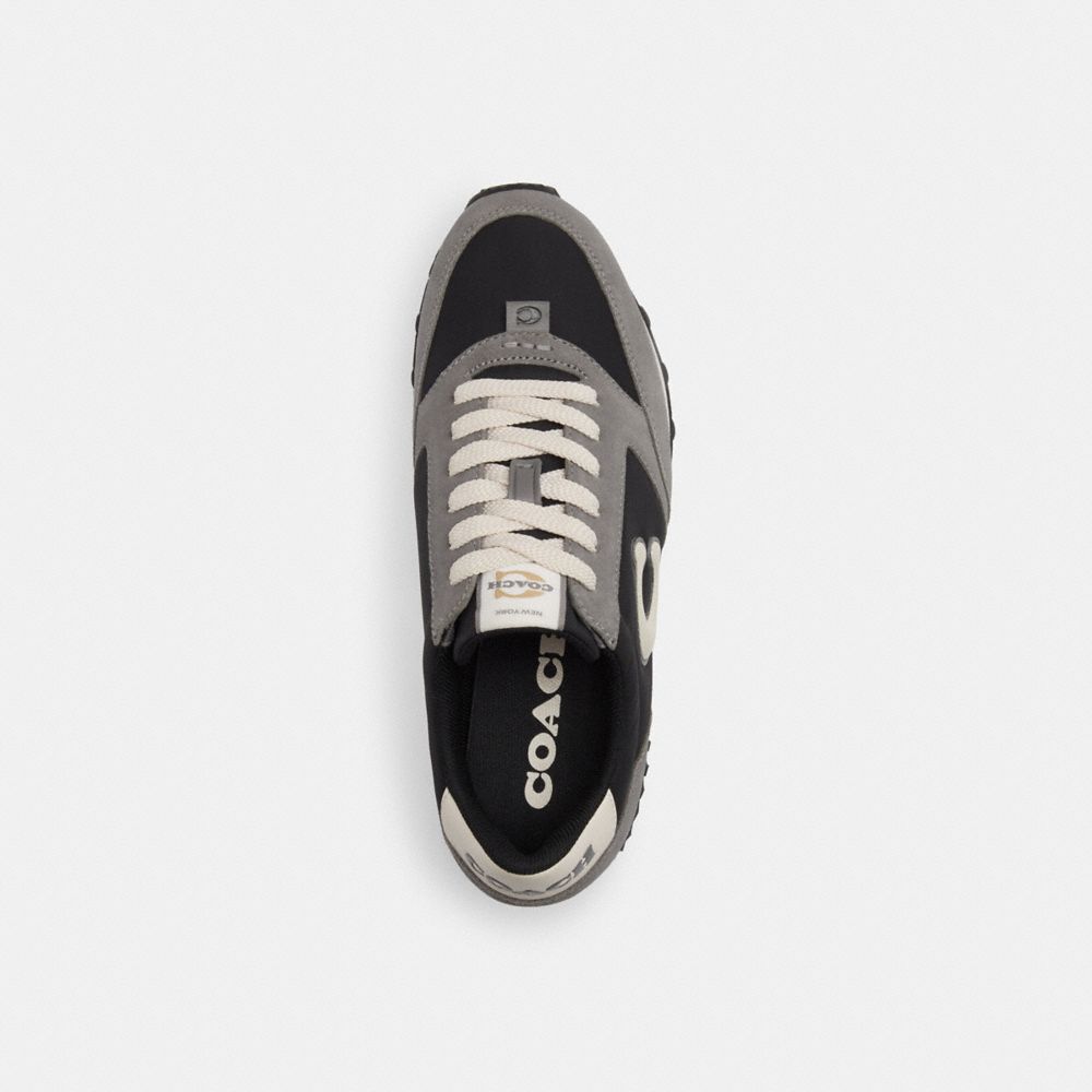COACH®,Runner Sneaker,Leather,Suede,Casual,Fabric,Color Block,Mixed Media,Pull Tab,Casual,Multi Color,Inside View,Top View