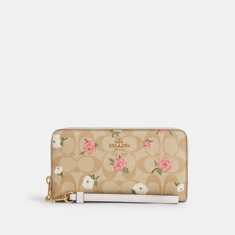COACH® | Long Zip Around Wallet In Signature Canvas With Floral Print