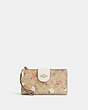 COACH®,PHONE WALLET IN SIGNATURE CANVAS WITH FLORAL PRINT,pvc,Gold/Light Khaki Chalk Multi,Front View