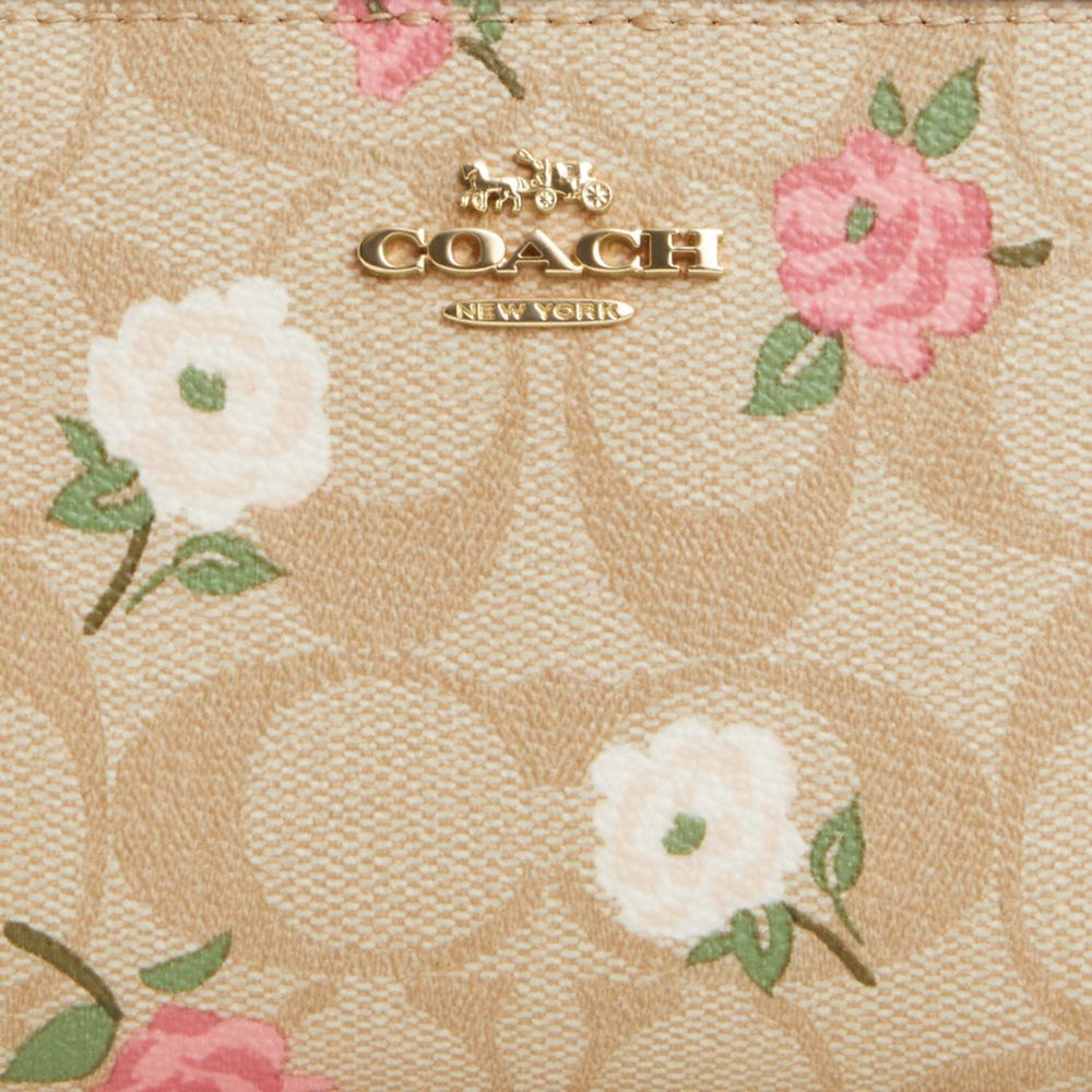 COACH®,PORTEFEUILLE À BOUTON-PRESSION EN TOILE SIGNATURE AVEC IMPRIMÉ FLORAL COEUR,pvc,Or/Kaki pâle Craie Multi