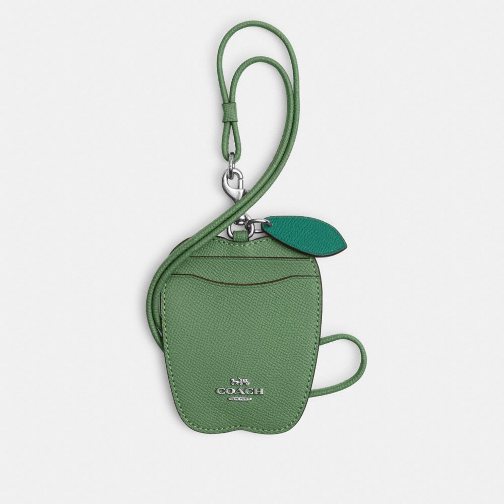 COACH®,APPLE LANYARD,Crossgrain Leather,Silver/Soft Green,Front View
