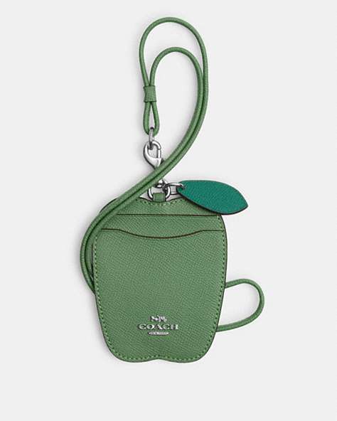 COACH®,APPLE LANYARD,Leather,Silver/Soft Green,Front View