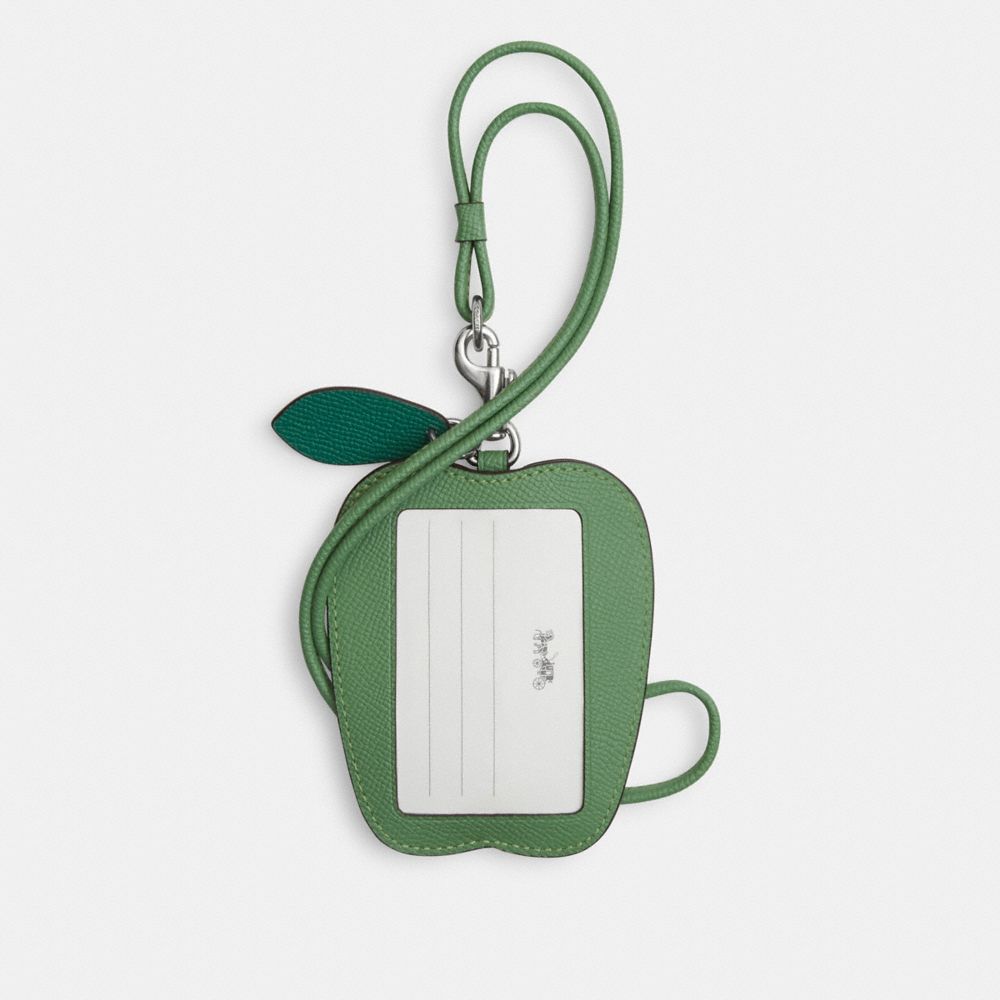 COACH®,APPLE LANYARD,Crossgrain Leather,Silver/Soft Green,Back View