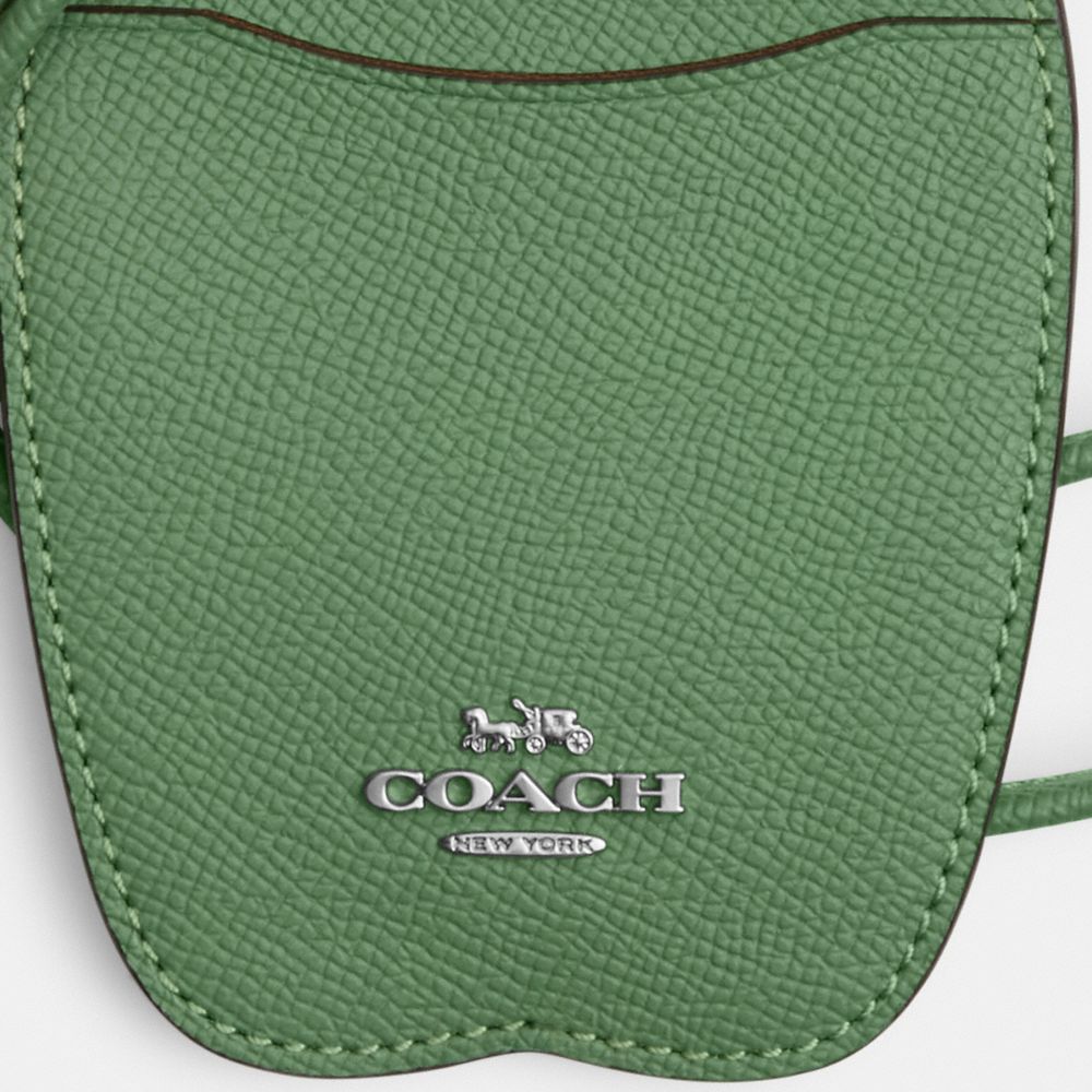 COACH®,APPLE LANYARD,Crossgrain Leather,Silver/Soft Green