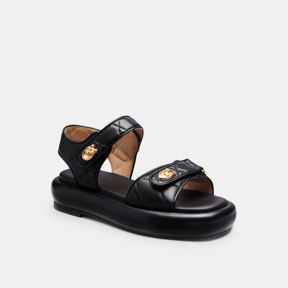 COACH®,PEYTON SANDAL,Leather,Black,Front View