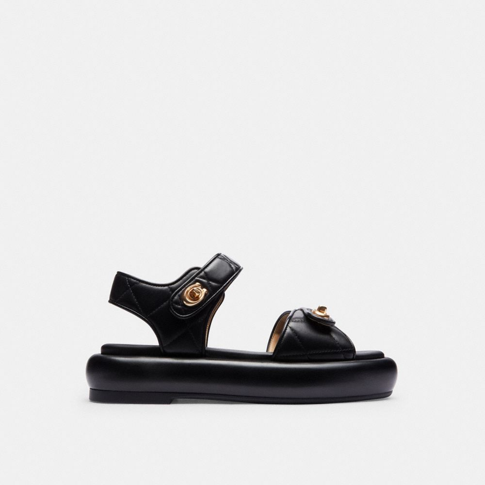 COACH®,PEYTON SANDAL,Leather,Black,Angle View