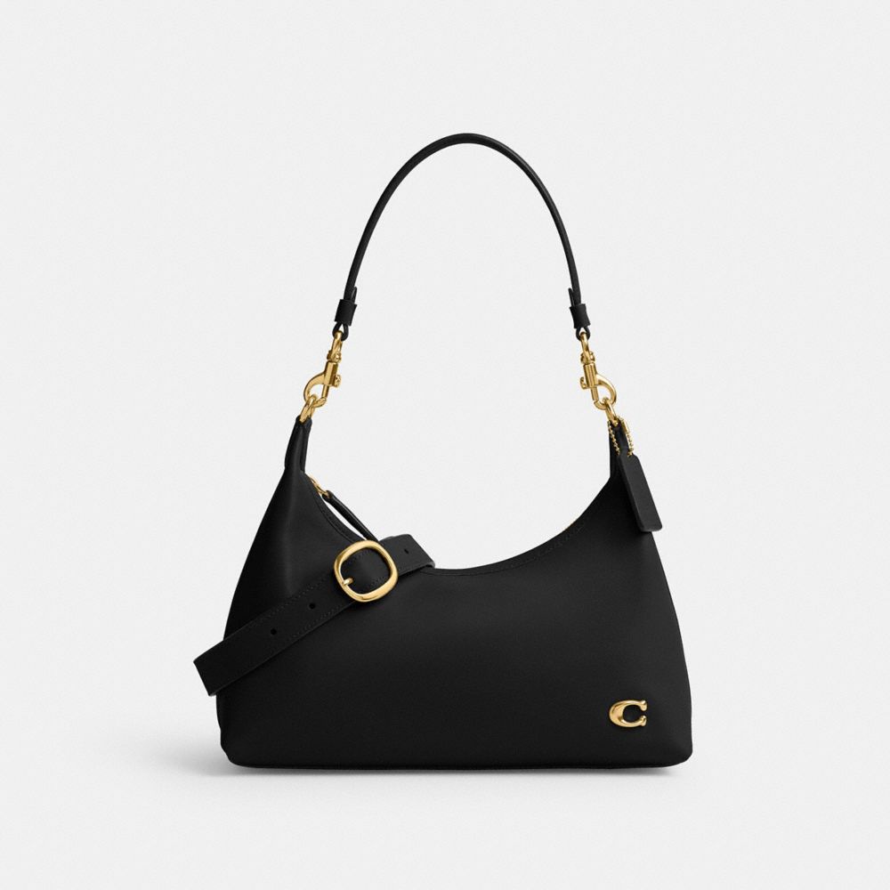 COACH®,Juliet Shoulder Bag,Leather,Shoulder Bag,Layered,Logo,Metal,Embossed,Casual,Black,Front View