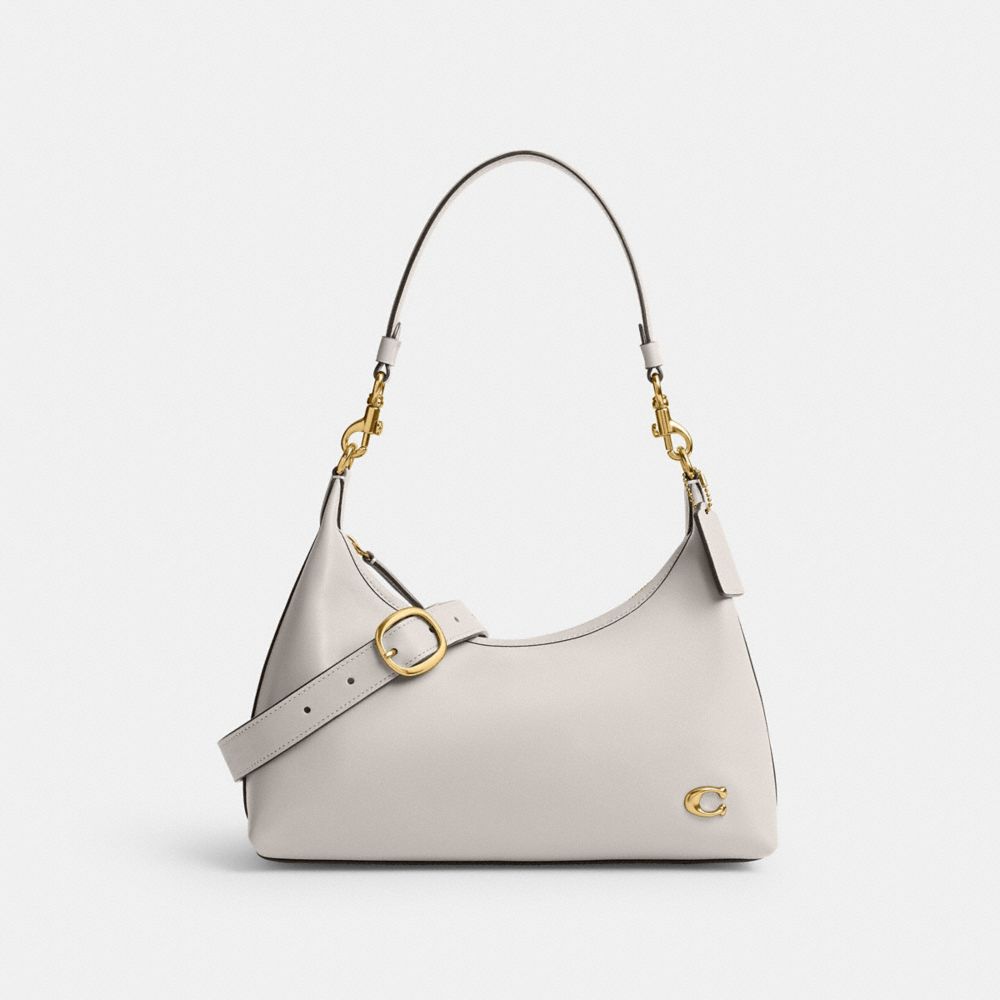 COACH®,Juliet Shoulder Bag,Leather,Shoulder Bag,Layered,Logo,Metal,Embossed,Casual,Gray,Front View