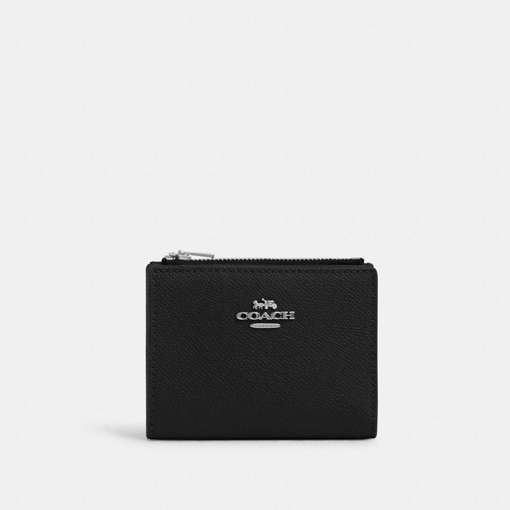 COACH®,BIFOLD WALLET,Crossgrain Leather,Silver/Black,Front View