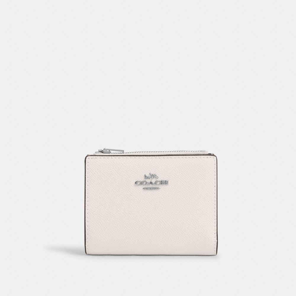 COACH®,BIFOLD WALLET,Crossgrain Leather,Silver/Chalk,Front View