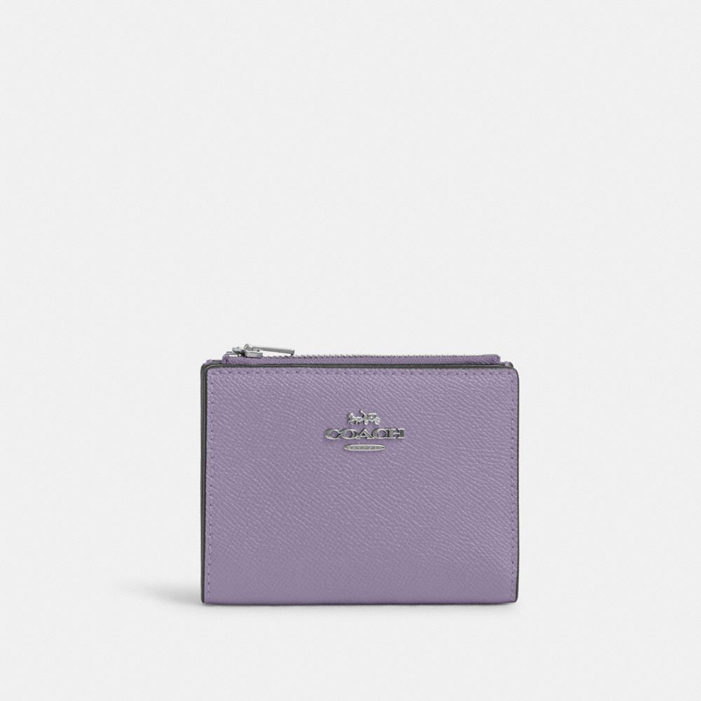COACH®,BIFOLD WALLET,Crossgrain Leather,Silver/Light Violet,Front View