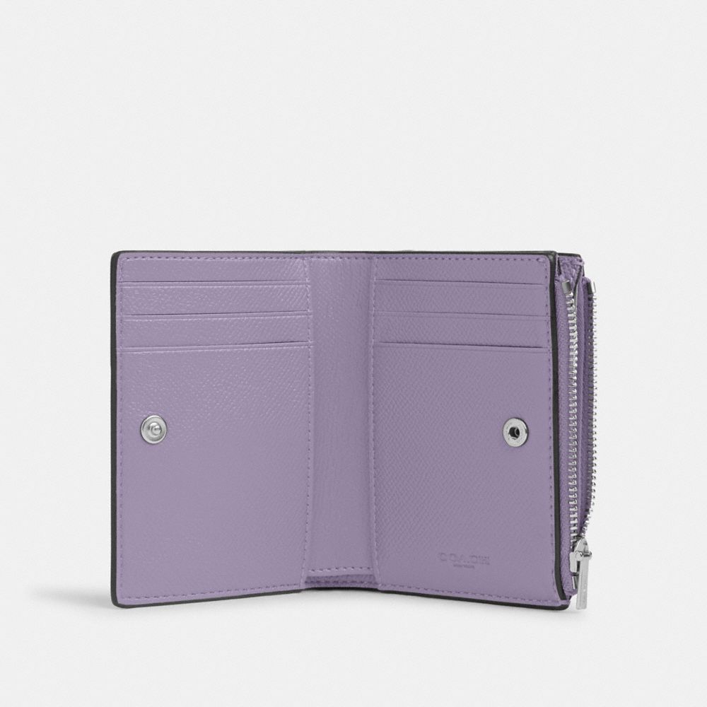COACH®,BIFOLD WALLET,Crossgrain Leather,Silver/Light Violet,Inside View,Top View