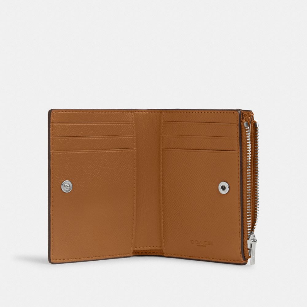 COACH®,BIFOLD WALLET,Crossgrain Leather,Silver/Light Saddle,Inside View,Top View