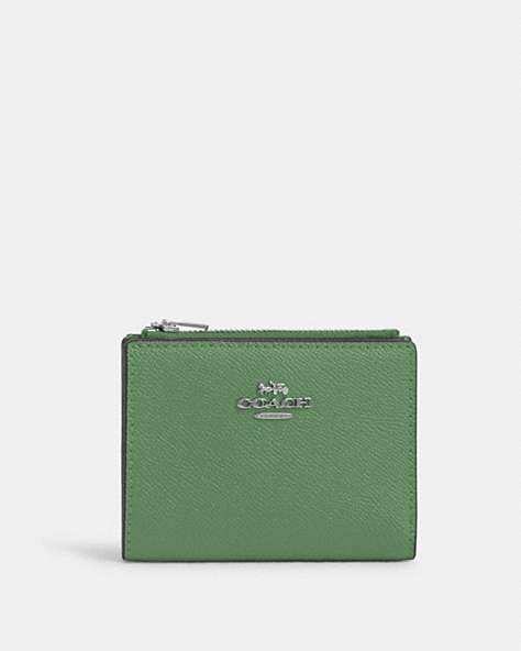 COACH®,BIFOLD WALLET,Leather,Silver/Soft Green,Front View