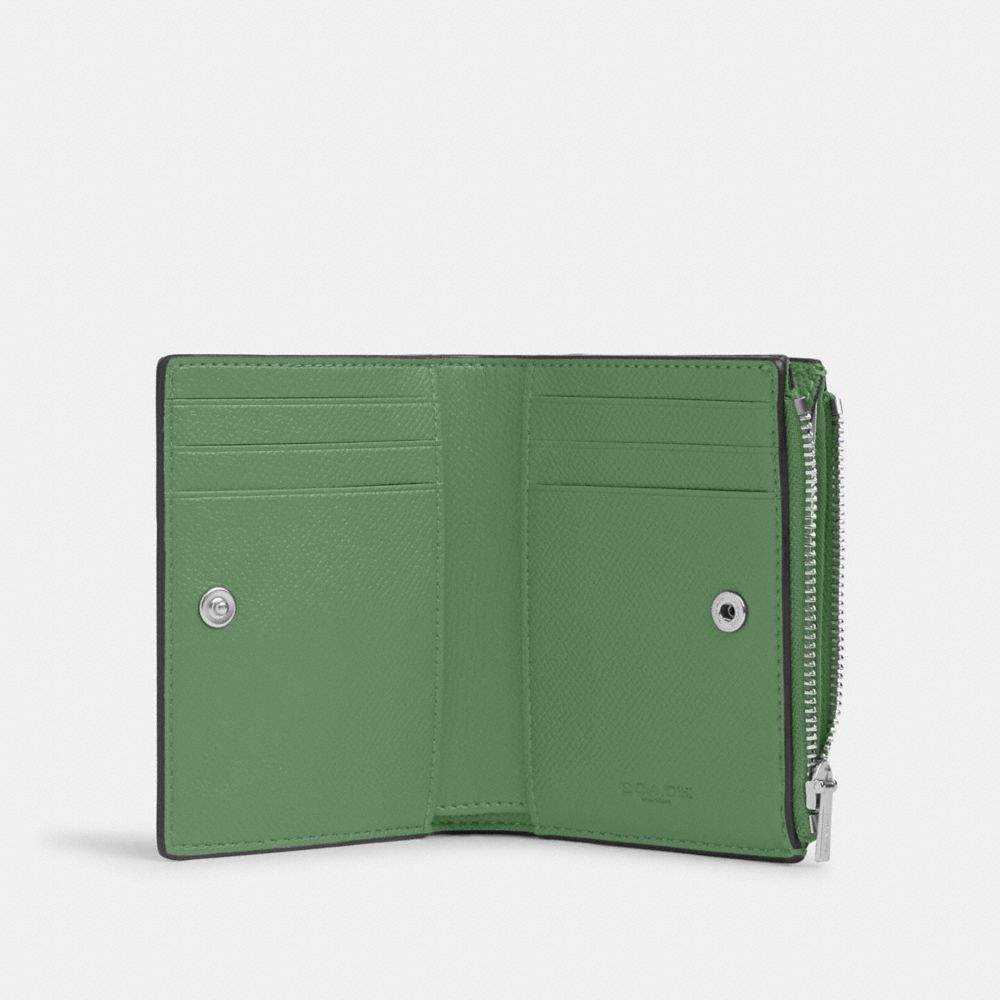 COACH®,BIFOLD WALLET,Crossgrain Leather,Silver/Soft Green,Inside View,Top View