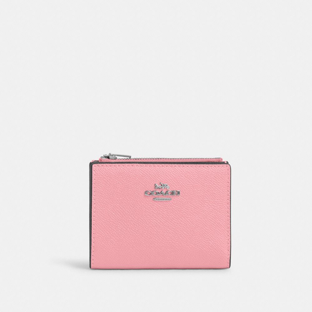 COACH®,BIFOLD WALLET,Crossgrain Leather,Silver/Flower Pink,Front View