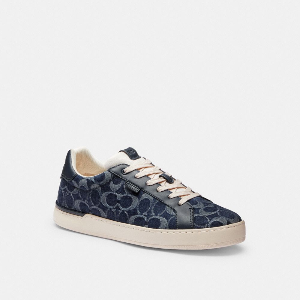 COACH®,LOWLINE LOW TOP SNEAKER IN SIGNATURE DENIM,Denim,Blue Denim,Front View