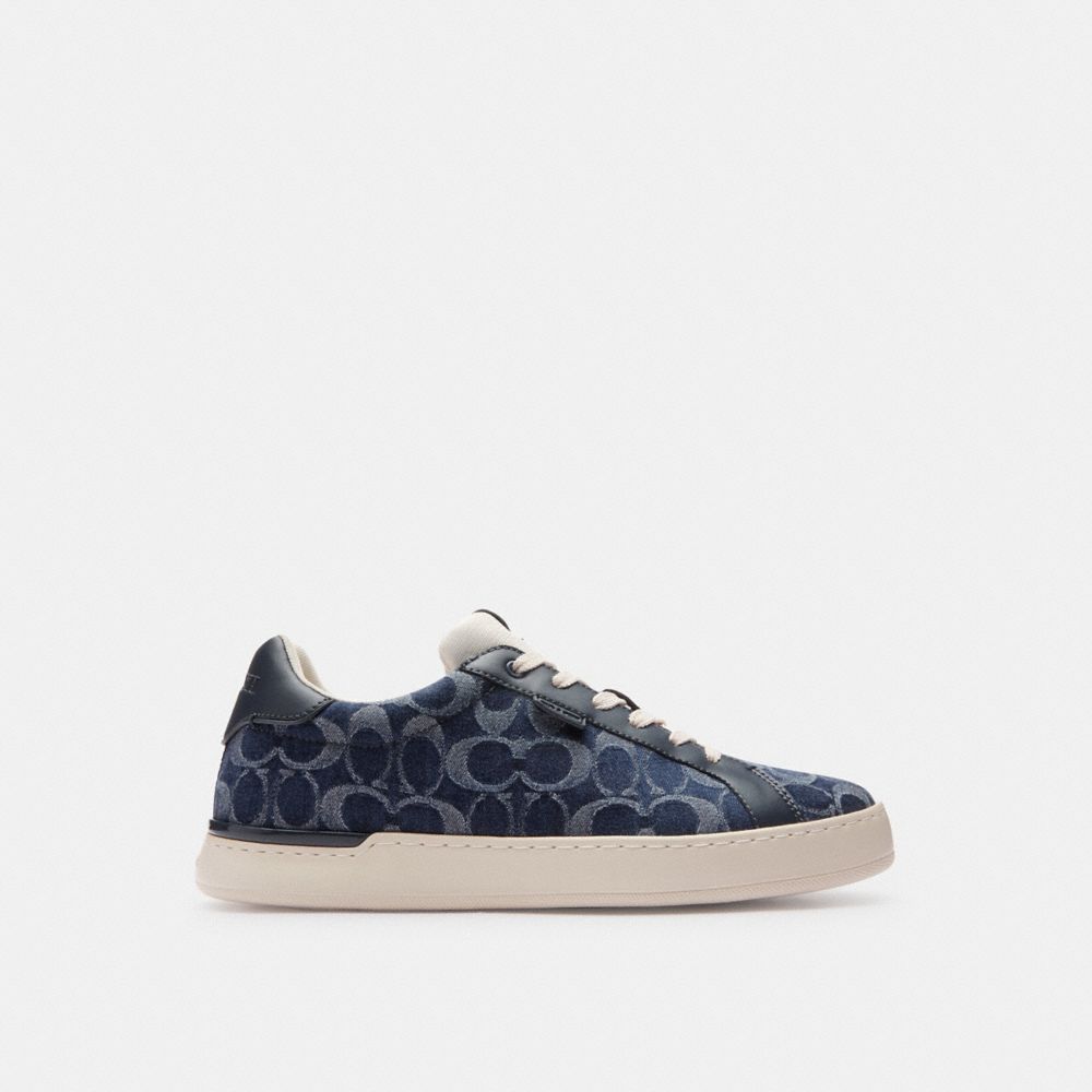 COACH®,LOWLINE LOW TOP SNEAKER IN SIGNATURE DENIM,Denim,Blue Denim,Angle View