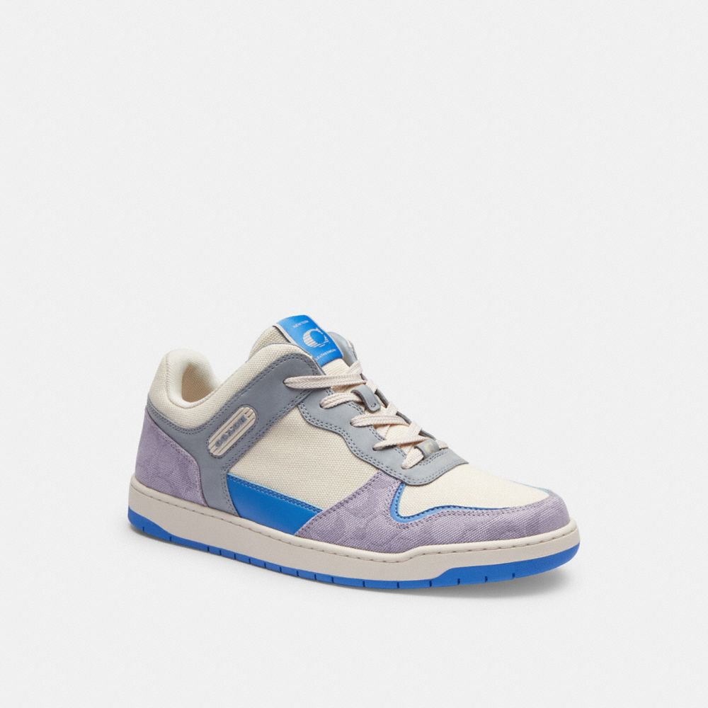 COACH®,C201 SNEAKER IN SIGNATURE CANVAS,canvas,Chalk/Soft Purple,Front View