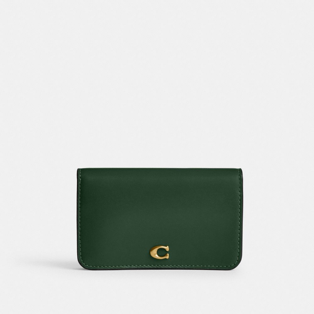 COACH®,Essential Slim Card Case,Calfskin Leather,Bi Fold,Metal,Logo,Casual,Emerald,Front View