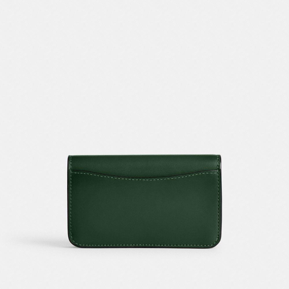 COACH®,Essential Slim Card Case,Calfskin Leather,Bi Fold,Metal,Logo,Casual,Emerald,Back View