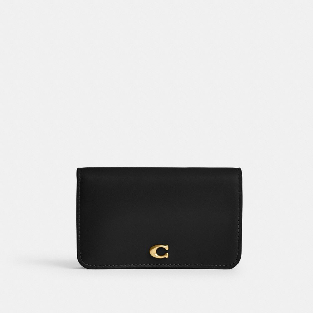 COACH®,PORTE-CARTES SLIM ESSENTIEL,Cuir de veau raffiné,Laiton/Noir,Front View