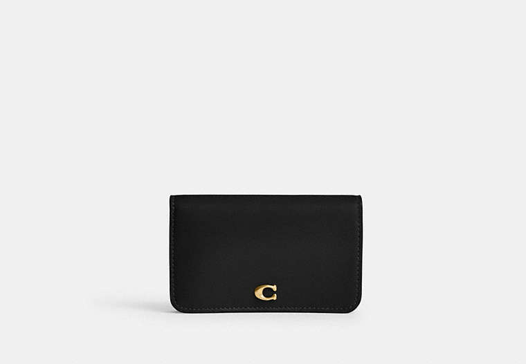 COACH®,ESSENTIAL SLIM CARD CASE,Refined Calf Leather,Mini,Brass/Black,Front View image number 0