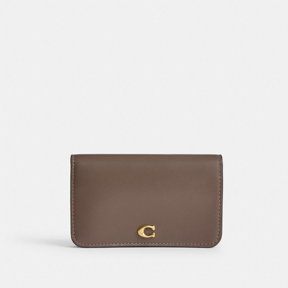 COACH®,ESSENTIAL SLIM CARD CASE,Refined Calf Leather,Mini,Brass/Dark Stone,Front View image number 0