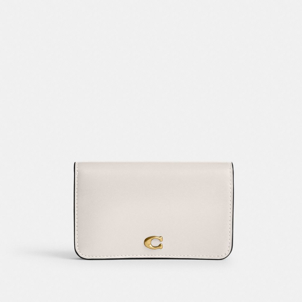 COACH®,ESSENTIAL SLIM CARD CASE,Refined Calf Leather,Mini,Brass/Chalk,Front View