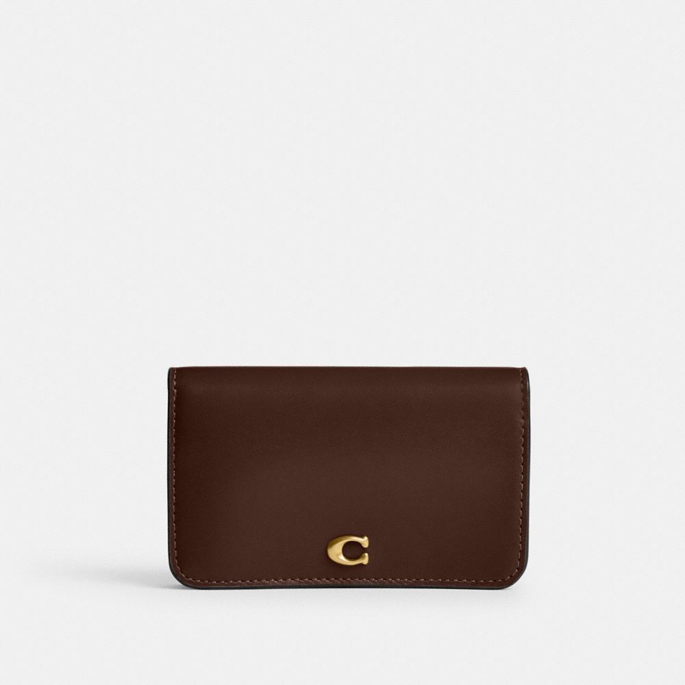 COACH®,PORTE-CARTES SLIM ESSENTIEL,Cuir de veau raffiné,Laiton/Érable,Front View