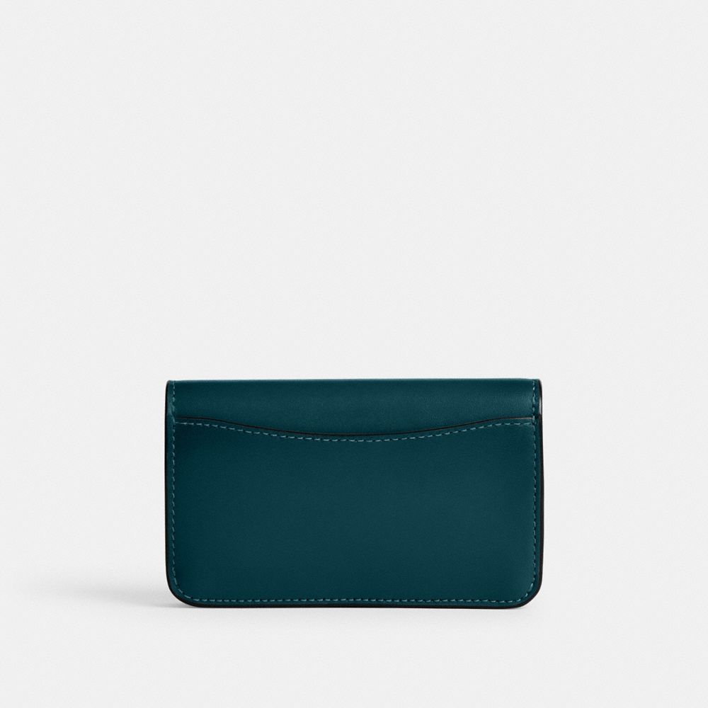 COACH®,Essential Slim Card Case,Calfskin Leather,Bi Fold,Logo,Metal,Casual,Teal,Back View