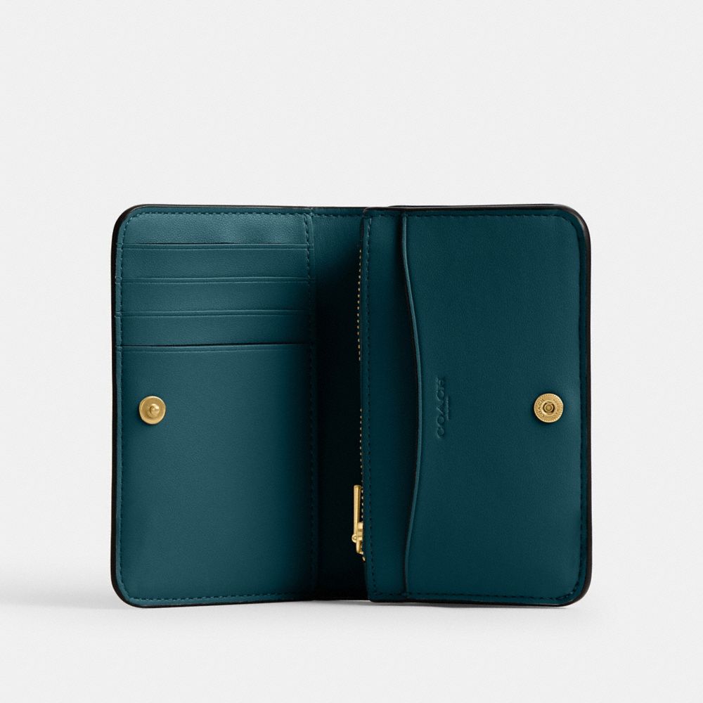 COACH®,Essential Slim Card Case,Calfskin Leather,Bi Fold,Logo,Metal,Casual,Teal,Inside View,Top View