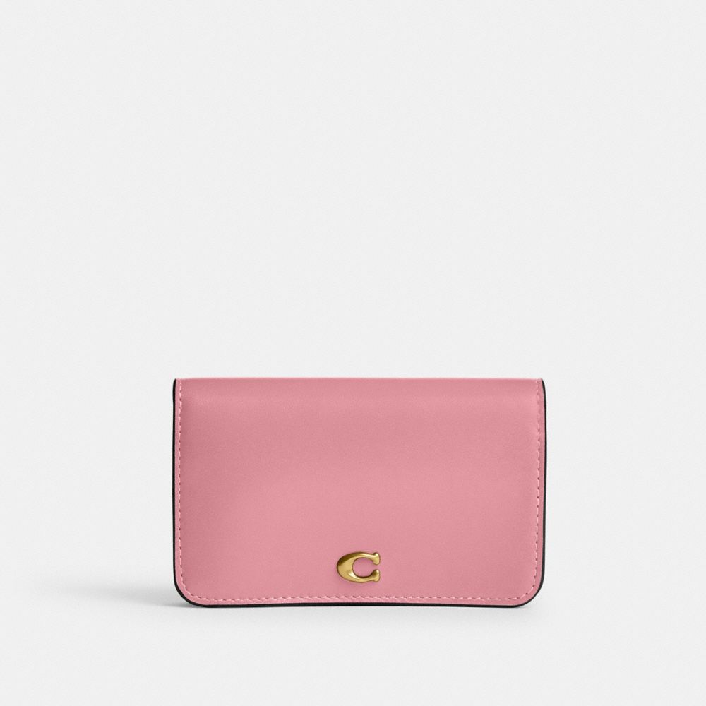 COACH®,Essential Slim Card Case,Calfskin Leather,Bi Fold,Metal,Logo,Casual,Pink,Front View