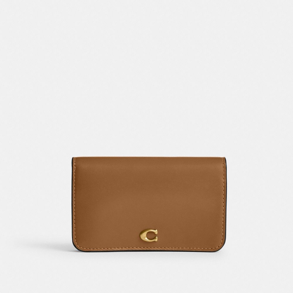 COACH®,PORTE-CARTES SLIM ESSENTIEL,Cuir de veau raffiné,Laiton/Brun miel,Front View