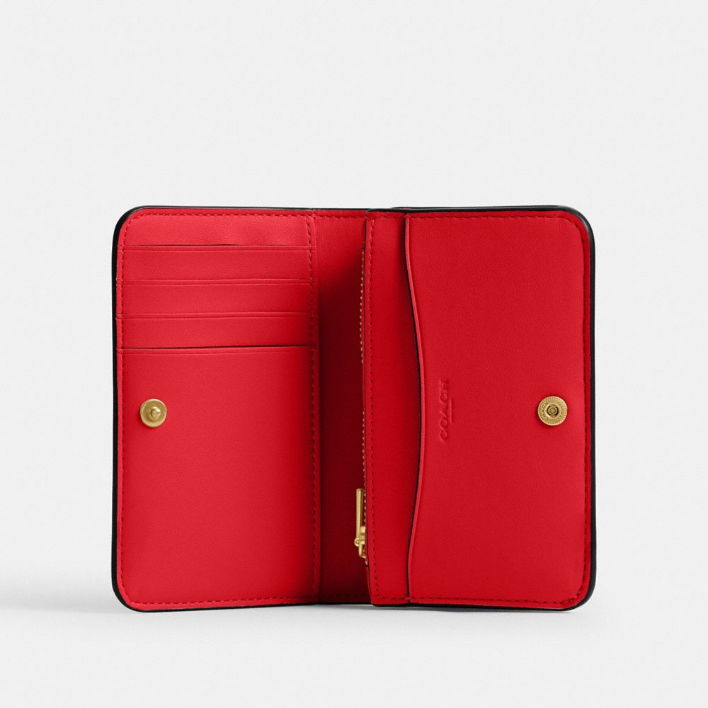 COACH®,Essential Slim Card Case,Calfskin Leather,Bi Fold,Logo,Metal,Casual,Red,Inside View,Top View