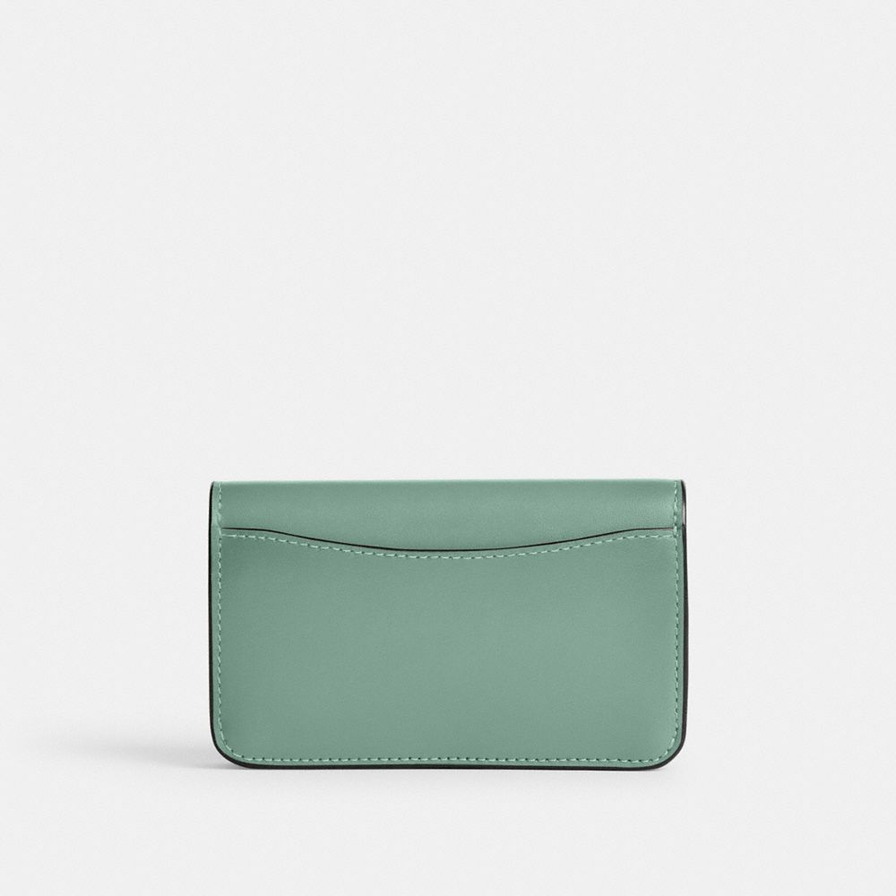 COACH®,ESSENTIAL SLIM CARD CASE,Refined Calf Leather,Mini,Silver/Aquamarine,Back View