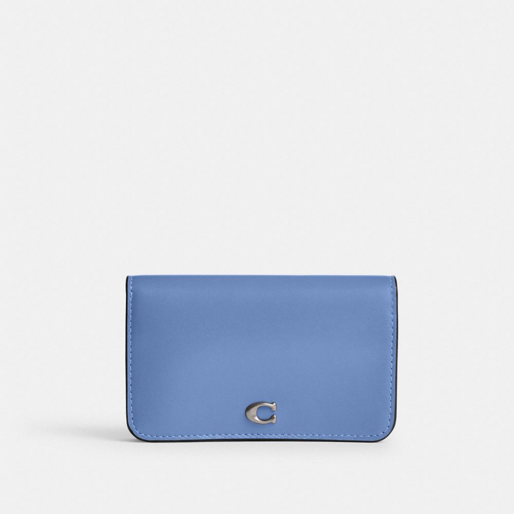 COACH®,Essential Slim Card Case,Calfskin Leather,Bi Fold,Metal,Logo,Casual,Blue,Front View