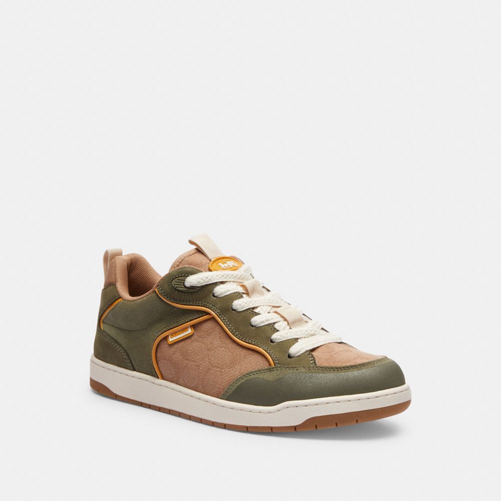 COACH®,C203 SNEAKER IN SIGNATURE CANVAS,Army Green,Front View