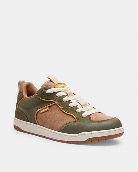 COACH®,C203 SNEAKER IN SIGNATURE CANVAS,Army Green,Front View