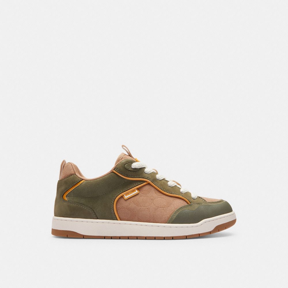 COACH®,C203 SNEAKER IN SIGNATURE CANVAS,Signature Canvas,Army Green,Angle View
