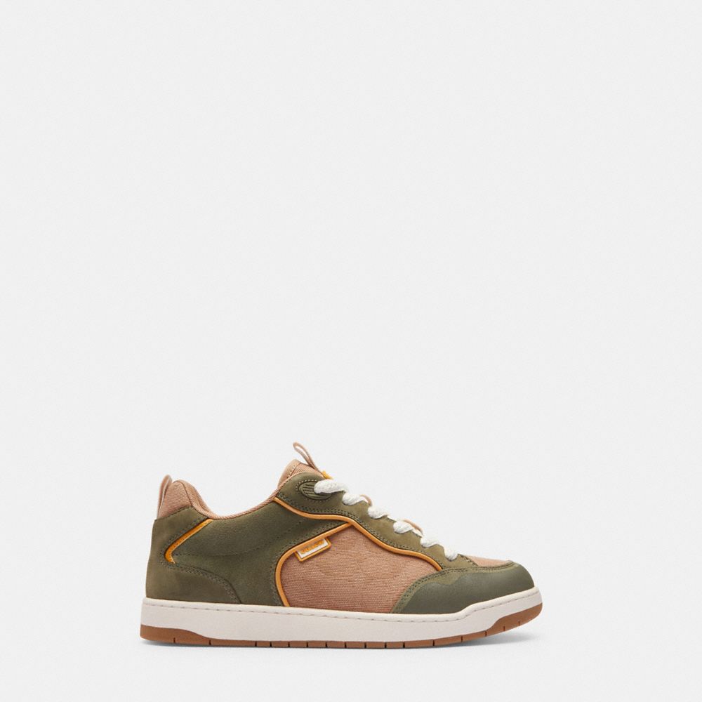 COACH®,C203 SNEAKER IN SIGNATURE CANVAS,Army Green,Angle View