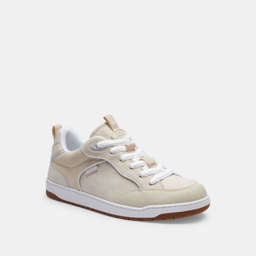 COACH®,CHAUSSURE DE SPORT C203 EN TOILE SIGNATURE,Toile exclusive,Craie,Front View