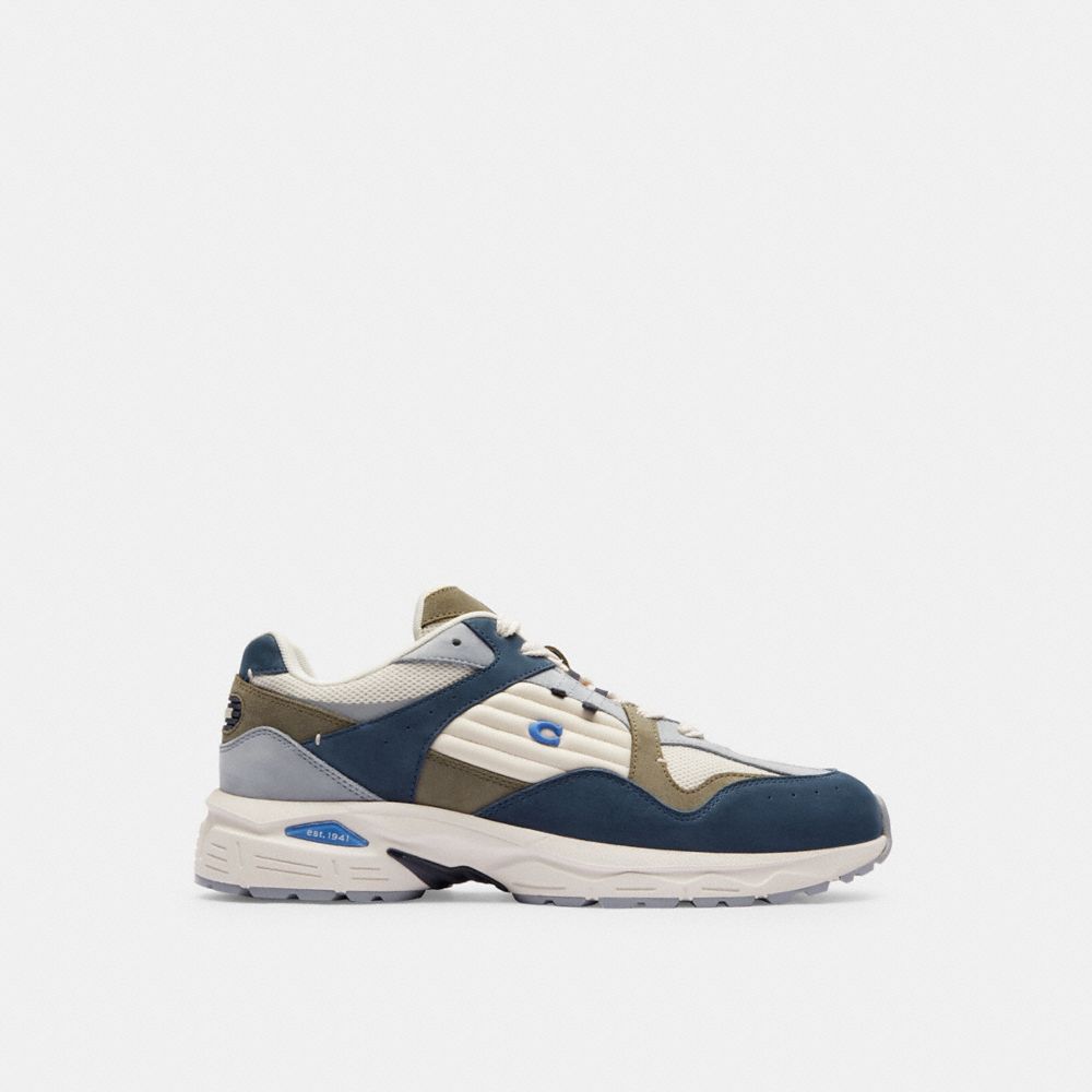 COACH®,C301 Sneaker,Leather,Suede,Rubber,Mesh,Casual,Logo,Mixed Media,Quilted,Perforated,Color Block,Traction,Running,Multi Color,Angle View