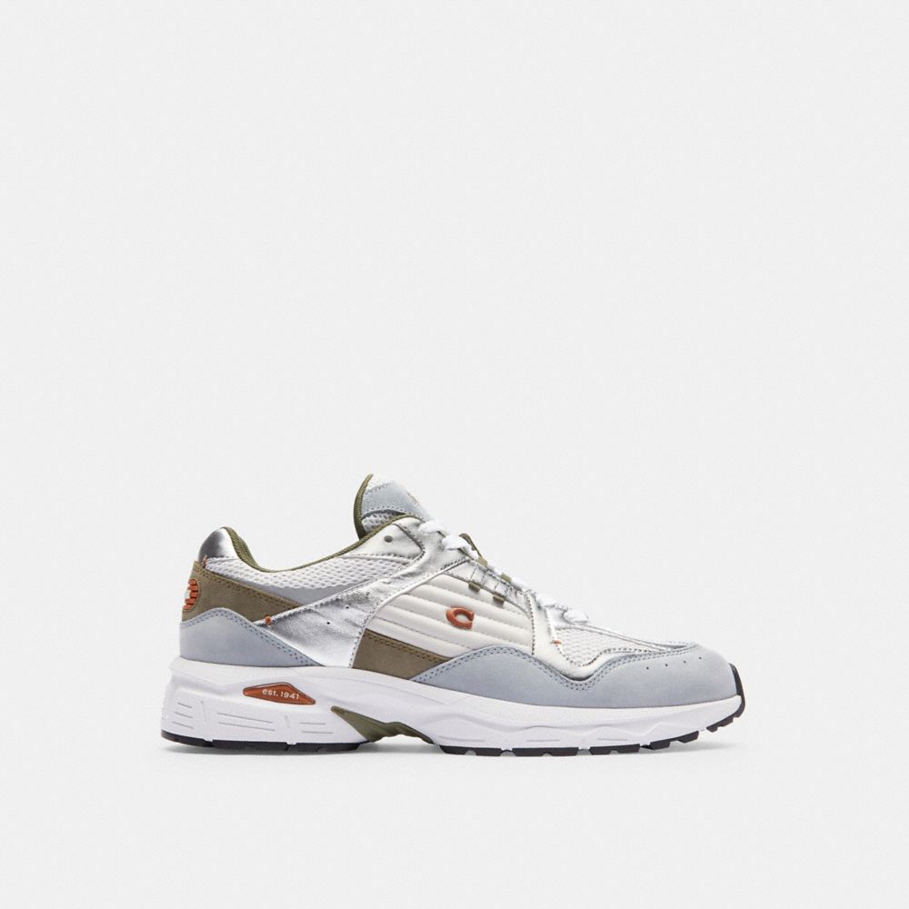 COACH®,C301 Sneaker,Leather,Suede,Mesh,Rubber,Casual,Fabric,Logo,Mixed Media,Quilted,Color Block,Perforated,Traction,Running,Multi Color,Angle View