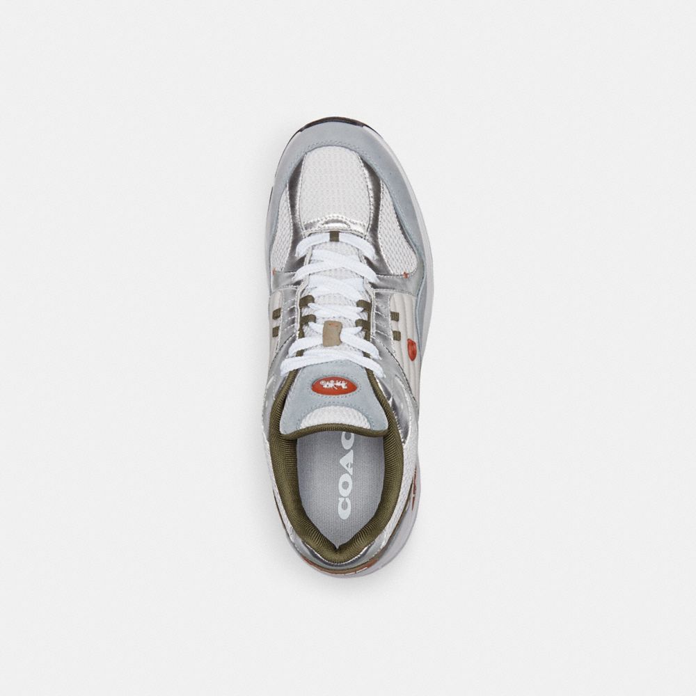 COACH®,C301 SNEAKER,Metallic Leather,Optic White/Grey,Inside View,Top View