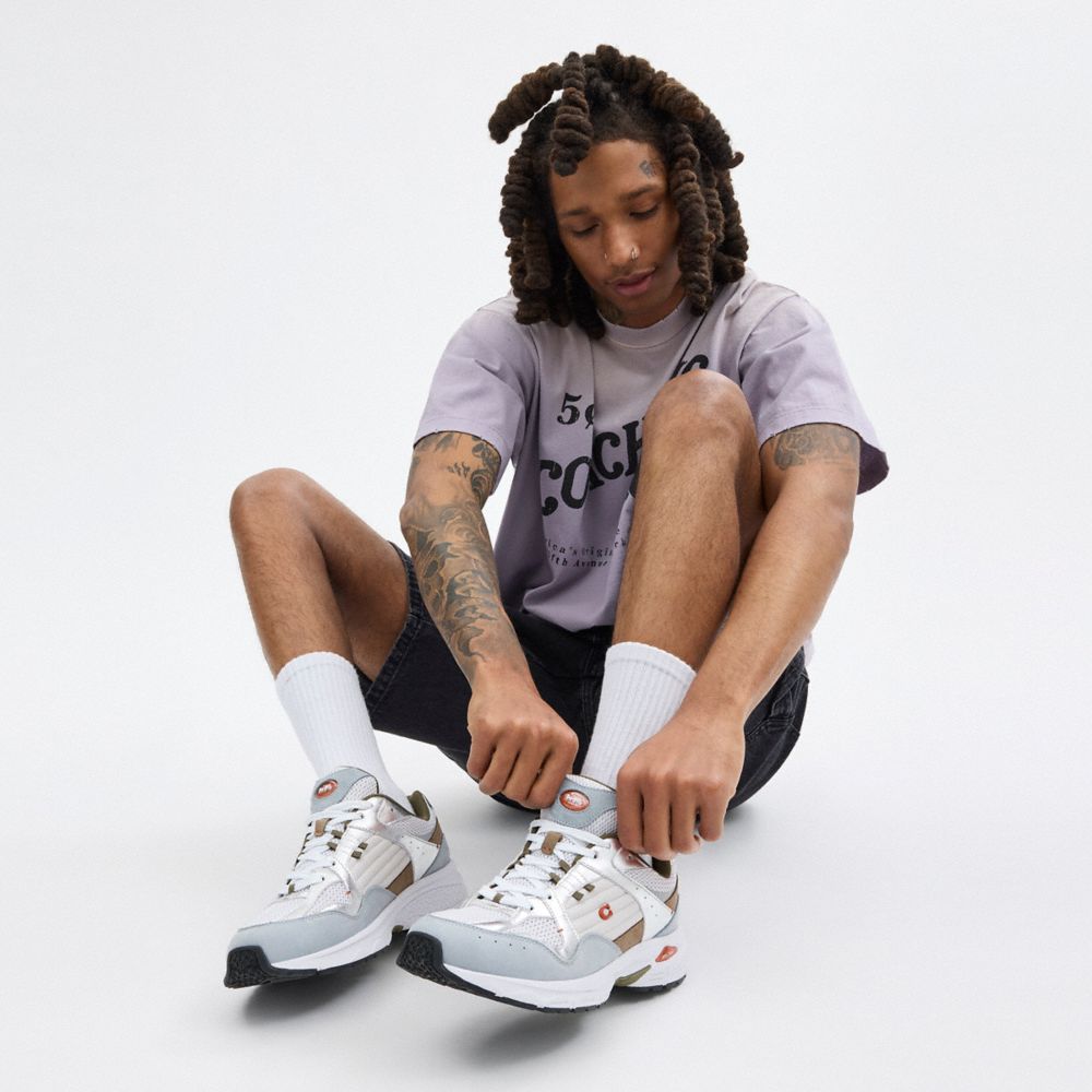 COACH®,C301 Sneaker,Leather,Suede,Mesh,Rubber,Casual,Fabric,Logo,Mixed Media,Quilted,Color Block,Perforated,Traction,Running,Multi Color,Detail View